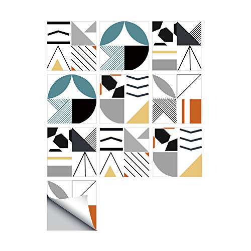 Ancoree Geometric Colored Tile Stickers for Kitchen Backsplash Bathroom Floor Countertop Waterproof Removable DIY Decals Home Decor, Non-Slip PVC Floor Sticker,10PCS (O,20 x 20 cm)
