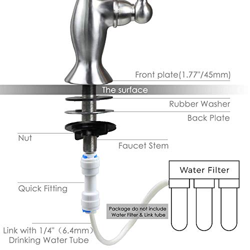 Drinking Water Filter Faucet Stainless Steel Kitchen Bar Sink Purifier Faucet,fits Most Reverse Osmosis Systems,Lead-Free/Brushed/Single Handle (YD2201)