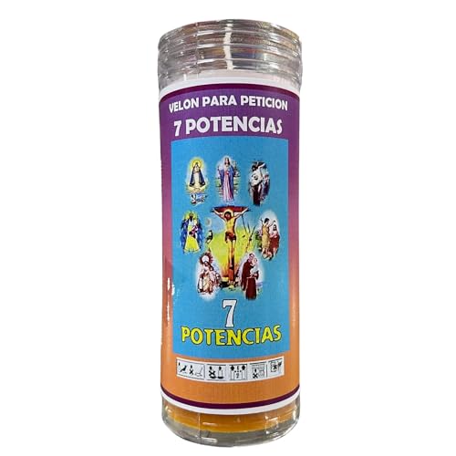 Velón de las 7 Potencias para Cualquier Tipo de Petición | Vela Especial con Aceite y Oración para Peticiones de Paz, Pasión, Amor, Riqueza, Protección, Salud, Sabiduría, Transmutación y Prosperidad.