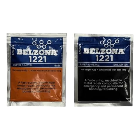 Belzona 1221 Super E-Metal 125g Kit Repair Composite Emergency Repair Fast Cure Metal Pipe Tank Silicone Steel Reinforced Polymer Epoxy Resin Two Part Component Base 83g Solidifier 42g Cover