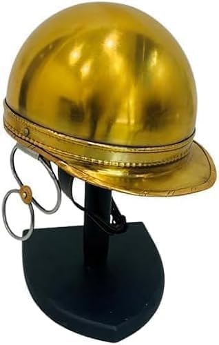 Vintage Medieval Roman Caesar Style Brass Helmet German Fireman Warrior Armor with Display Stand.