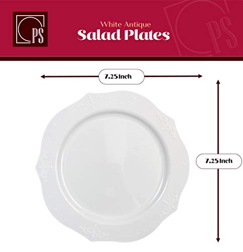 Posh Setting Antique Collection Combo Pack China Look White Plastic Plates,(Includes 2 Packs Of 20 Plates, 20 10'' Dinner Plates And 20 7'' Salad Plates), Fancy Disposable Dinnerware #TOP3