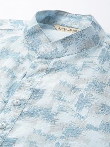 Image of Majestic Man Men's Cotton Regular Fit Casual Mandarin Collar Ethnic Motifs Printed Long Regular Kurta