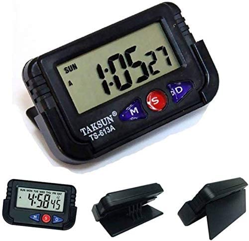 Image of movakart Digital Black Clock, Car Watch Car Dashboard Office Desk Alarm Table Clock and Stopwatch with Flexible Stand Digital Watch, Black Desk Small Watch