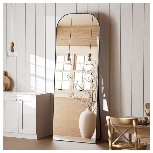 Koonmi Full Length Mirror, 56"x21" Mirror Full Length with Stand, Black Wall Full Body Mirror, Rounded Top Floor Mirror with Aluminum Alloy Frame for Bedroom Living Room