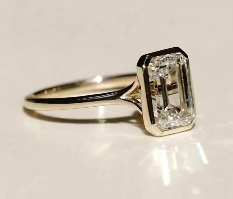 2.5 CT Emerald Cut Lab Grown Diamond Ring EF Color VS1 Clarity Engagement Ring Bezel Set Wedding Gift Ring For Her,solitaire ring,ring,rose gold,3