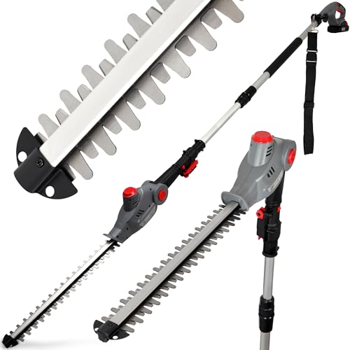 NETTA Cordless Pole Hedge Trimmer 20V - 510mm Diamond Cutting Blade - 16mm Tooth Opening - 2.4m Long...