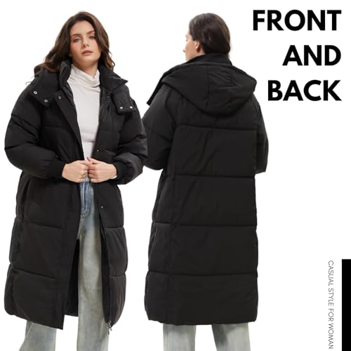 PUFFIT Damen Winter Mantel mit Kapuze Warmer Wasserdicht Lang Jacke Steppmantel Female