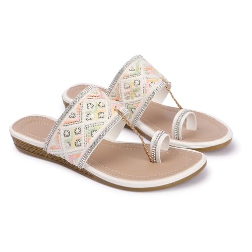 Image of KKF Women Fancy Kolhapuri Flat Chappal Sandals Ladies Slipper for Party & Occasions 3 to 8 Sizes