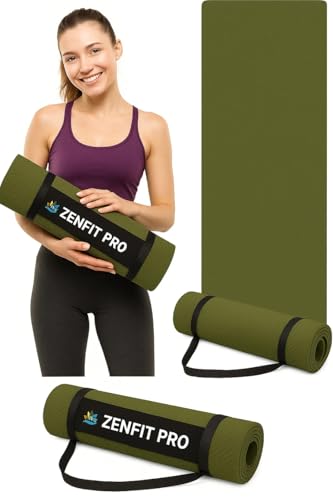 Image of Yoga Mat for Women and Men 4mm with Carry Strap EVA Material Extra Thick Exercise Mat for Workout Yoga Fitness Pilates and Meditation, Anti Tear Anti Slip For Home & Gym Use (Army Green)