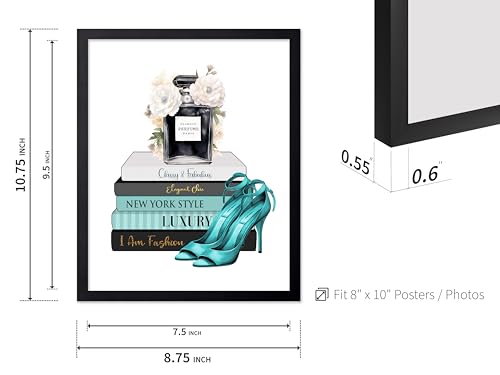 Image of Poster Master Designer Print - Fashion Poster - Shoes, Perfume & Flower Art - Chic Gift for Women & Fashionista - Luxury Haute Couture Decor for Bedroom or Girl's Room - 8x10 Black Framed