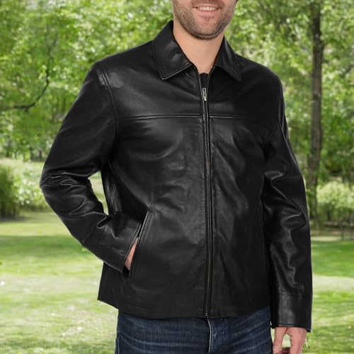 Image of Men's Big and Tall New Zealand Lambskin Leather Classic Open Bottom Jacket