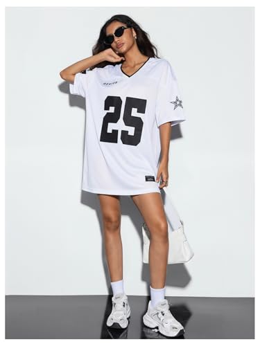 Image of SOLY HUX Women's Y2K Jersey T-Shirt Dress Short Sleeve Oversized Hip Hop Graphic Tee Mini Dresses