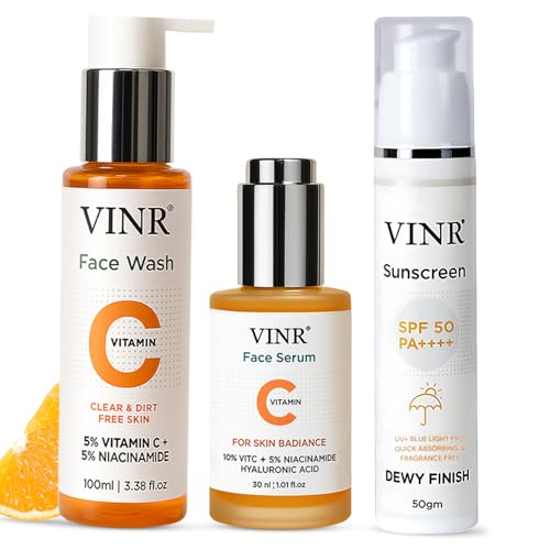 Image of VINR Vitamin C Glow Skincare Gift Set | Vitamin C Face Wash, Niacinamide Toner, Vitamin C Serum & Daily Glow Moisturizer | Brightening, Hydrating & Radiance Routine - 4 in 1 Gift Box for Men & Women