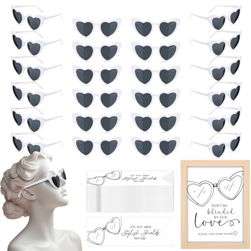 50 Sets of Heart Shaped Sunglasses, Bulk Wedding Party Favors Reception Gifts Souvenirs for Guests, Welcome Sign in Card Gift Tags Wood Photo Frame for Bachelorette Bridal Party Favors
