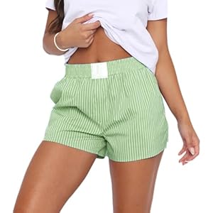 Women Y2k Striped Boxer Shorts Elastic Waist Cute Pj Short Summer Loose Lounge Shorts Sleep Bottoms Pajamas Shorts