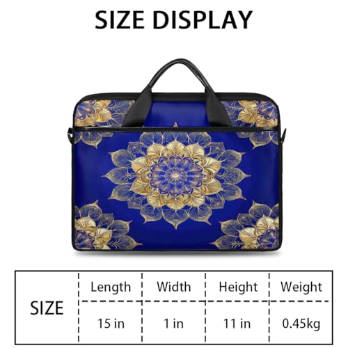 Funda para laptop Golden Mandala Flowers de 15 pulgadas, maletín delgado para computadora portátil con correa ajustable, ideal para trabajo, oficina y viajes, para hombres y mujeres miniatura 2