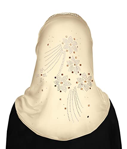 Aiyah Hijab for Girls 1 piece Amira Head Scarf with Rhinestones (Ivory)2