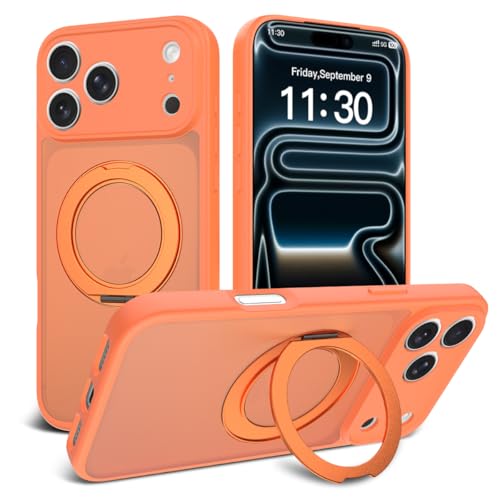 Image of Magnetic Case for iPhone 17 Pro Max With Magnetic Ring Stand, [Compatible with Magsafe] [Military Grade Drop Protection] Shockproof Phone Cover for iPhone 17 Pro Max Full Camera Protection 6.9 inch Orange