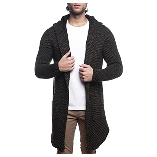 Carisma Herr cardigan lång med huva/herrjacka lång huvjacka män trevlig övergångsjacka för män 7736, kaki, M