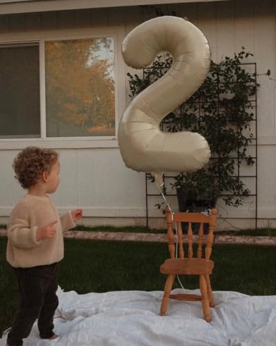 Image of 40 Inch Cream Number 2 Balloon Birthday Party Decorations for Men & Women | 40 Inch Cream inflatable foil number balloons, large birthday decorations for 2nd birthday