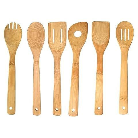Home Basics 6 Piece Bamboo Kitchen Cutlery Tool Set, Natural, 2.5 x 12 x 0.25 Cover