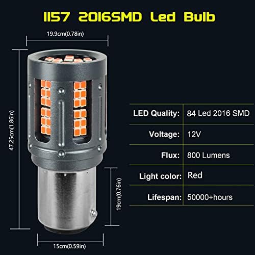 Safego 1157 BAY15D P21/5W LED Light Bulbs Canbus 2016 84SMD Super Bright Anti-stroboscopic for Car Tail Light, Brake Lights 10W 12V 800LM Red, 2PCS