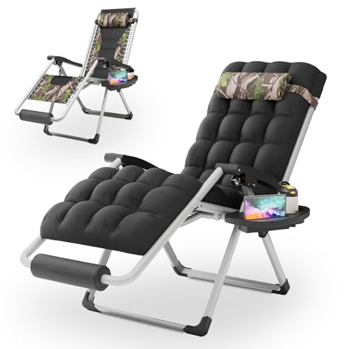 MFSTUDIO Sedia Relax Zero Gravity XL Oversize Imbottita, Con Portabicchieri, Grigia, Portata 158 Kg