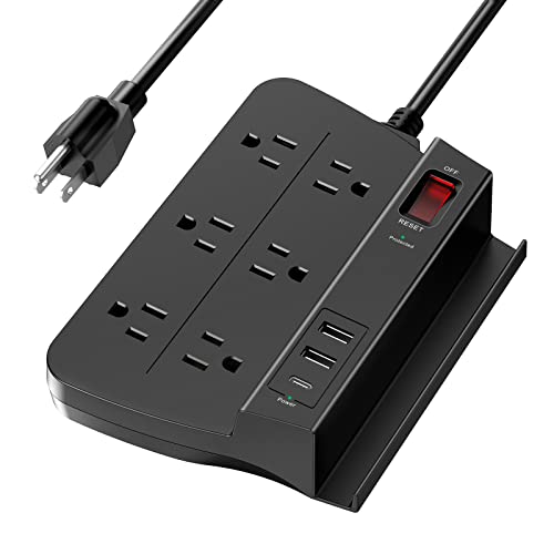 Power Strip with USB Ports, Extension Cord with Multiple Outlets and 3 USB Ports(1 USB C), USB Power Strip with Phone Holder, Power Strips 3 Prong, Heavy Duty, Desktop Outlet Splitter for Home,Office