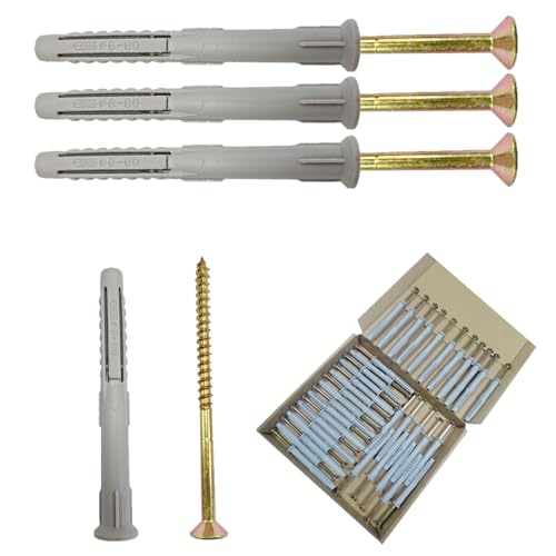 38 Pcs Heavy Duty Screws with Nylon Plugs, （4.9x85mm）& Wall Plug Set（8x80mm), Various Purposes Masonry Screws for Brick Wall