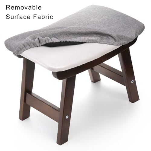 SOUJOY Small Foot Stool, Footrest Ottoman with Wood Legs, Sofa Tea Seat Stool with Padded, Rectangular Change Shoes Bench Seat for Living Room Bedroom Entryway Office - Thumbnail 5