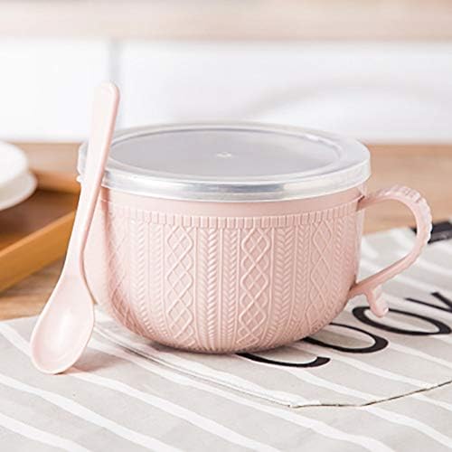 SEIJY With Lid Household Utensils Tableware Lunch Box Large Capacity Noodles Rice Soup Cartoon Bowl Stainless Steel Anti-allergy (Color : B)