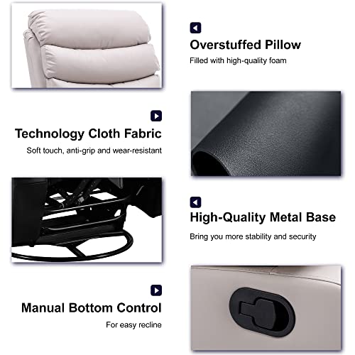 Cooexult Rocker Swivel Recliner Chair, Rocking Recliner Chair Made Of Microfiber Technical Fabric, Modern Small Rocking Swivel Recliner Chair For Bedroom, Living Room, Rv - Beige #TOP3