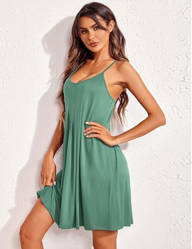 Image of Ekouaer Chemise Nightgowns for Women Sleeveless Sleep Shirts Spaghetti Strap Racerback Nighty Pleated Nightshirt S-2XL
