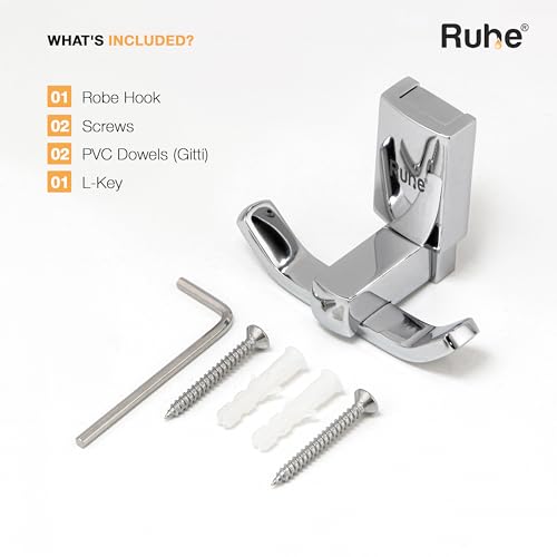 Image of Ruhe Erica Modern Robe Hook | Multipurpose Wall Mounted Hanger for Robe, Towel, and Clothes | Brass Hook with Chrome Finish for Bathroom, Kitchen and Home