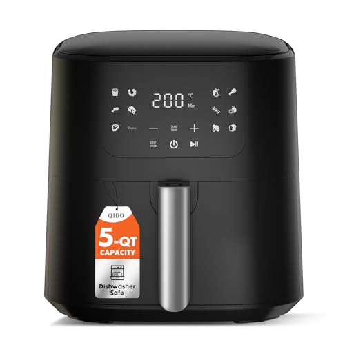 Image of QIDO Air Fryer – 5 QT Compact Airfryer for Quick & Easy Meals in Minutes, 180°- 450°F Precision Heating, Touchscreen Controls with Auto Menus, Nonstick & Dishwasher Safe Basket - Black