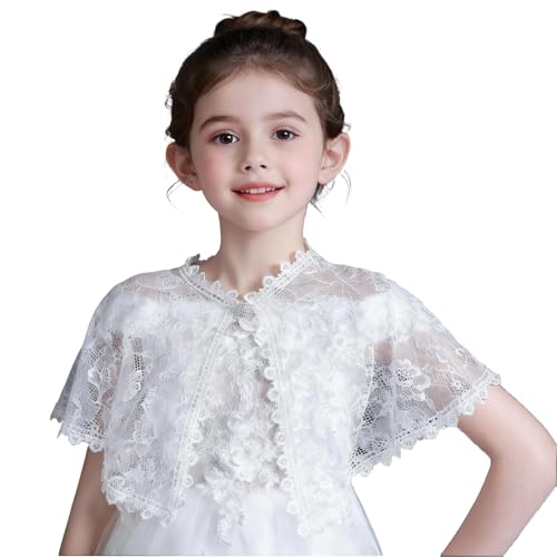 Image of White Lace Cape Floral Bolero Cardigan Shrug Cover Up Jacket for Girls Kids Toddler Child