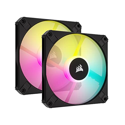 Corsair AF120 RGB Slim, 120-mm-PWM-Lüftersatz Mit Dynamischem Lager - Dünnes Profil Für Kleine Gehäuse - Bis zu 2000 U/min - 8 Adressierbare RGB-LEDs - Doppelpack Mit Lighting Node CORE - Schwarz