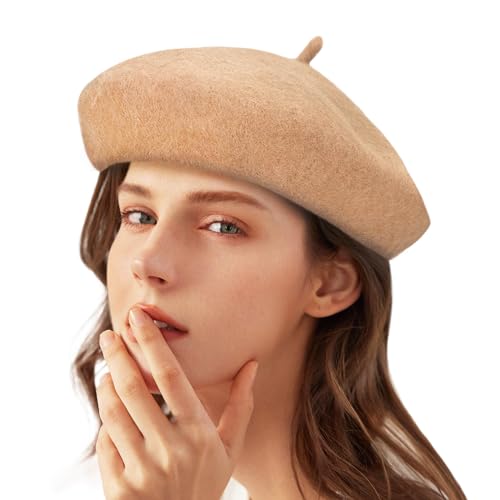Gllutt Wool Beret Hat French Style Women Solid Color Thicken Warm Multiple Wear Ways 90% Wool thumb #3