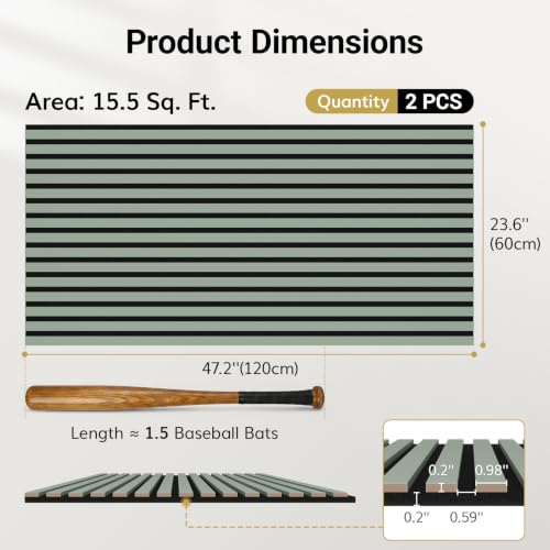 Image of TONOR Wood Slat Acoustic Panels for Wall, 2 Pack 47.2 inch x 23.6 inch(15.47ft)
