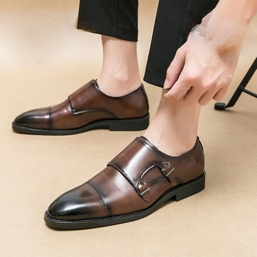Shoes Dress Oxford for Men Slip On Single Monk Strap Loafers for Men Buckle Business Men Dress Shoes Brown Breathable Resistant Non Slip Walking3