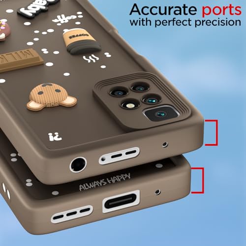 Image of Pikkme Back Cover for Redmi 10 Prime | Cute Fun Cartoon 3D Bear Silicone Full Body Protection Bumper Case (Brown)