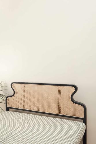 Image of Patio Rattan Solid Mango Wood Queen Size Bed - Without Storage Cot - Black Matt Finish - Mattress Size: 60 x 78 Inches - Palang for Bedroom or Hotel