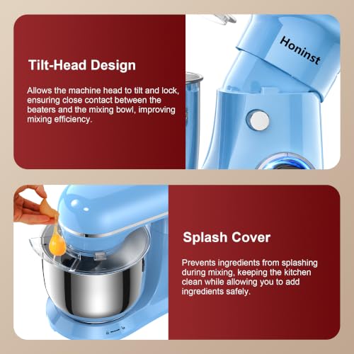 Image of Honinst 4QT Electric Stand Mixer, 10-Speed Tilt-Head Compact Kitchen Mixer