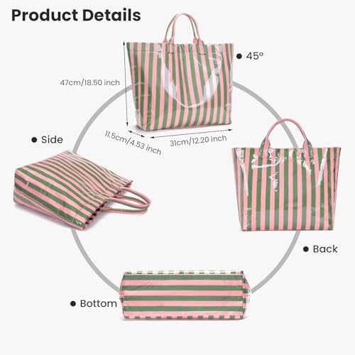 Hibilog Women’s Waterproof PVC Tote Bag, Trendy Summer Stripe Shoulder Bag, Stripped Top Handle Bag for Vacation Beach Travel by Hibilog - Used condition - Image 4