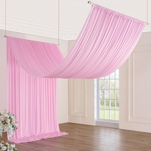 10ft×20ft Baby Pink Ceiling Drapes for Weddings Parties,2 Panels 5×20ft Long Ceiling Curtain for Tent Canopy,Wrinkle Free Silk Easy to Draping&Hang Pink Drapes for Event Church Stage Photo Bedroom