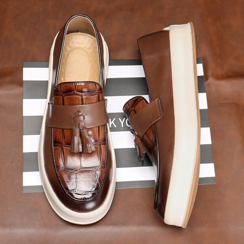 Men's Leather Platform Slip On Tassel Loafers Round Toe Low Top Comfort Non-Slip Luxury Dress Shoes Casual Formal Business Work Penny Loafers4