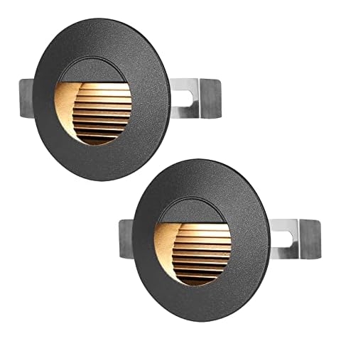 HLFVLITE Recessed Step Lights, 14LEDs Outdoor Wall Stair Lights, IP54 Waterproof Mini Night Light, Aluminum, 110Lumen, 220V AC, Warm White, Ø6CM, Stairs, Corridors, Steps, Pathway, Garden, 2 Packs Cover