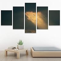 SIGNWIN 5 Panel Canvas Wall Art Birds Farmhouse/Country Group Group Multicolor Photography Realism Relax/Calm Warm for Home Decorations Ready to Hang - 60