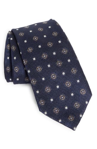 VIVESMAR Cravate en soie pour homme, bleu marine avec motif floral et pois
